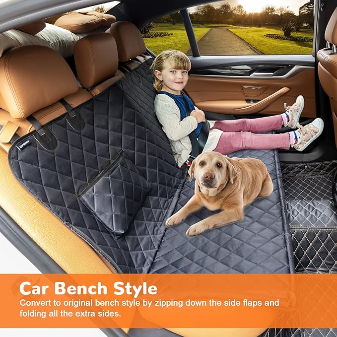 URPOWER Dog Car Seat Cover for Pets 100% Waterproof Hammock 600D Heavy Duty Scratch Proof Nonslip Durable Soft Back Seat Covers for Cars Trucks and SUVs