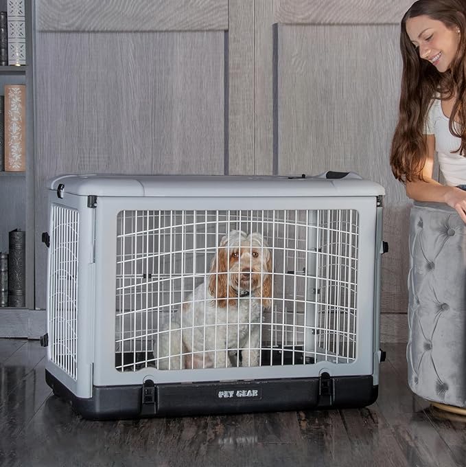 Pet Gear “The Other Door” 4 Door Steel Crate for Dogs/Cats with Removable Tray, Essential Grey, 36 Inch