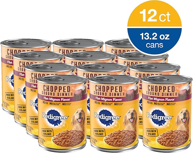 PEDIGREE CHOPPED GROUND DINNER Adult Canned Soft Wet Dog Food, Filet Mignon Flavor, 13.2 oz. Cans (Pack of 12)