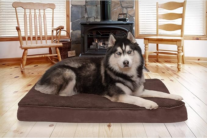 Furhaven Orthopedic Dog Bed for Large Dogs w/ Removable Washable Cover, For Dogs Up to 95 lbs - Terry & Suede Mattress - Espresso, Jumbo/XL