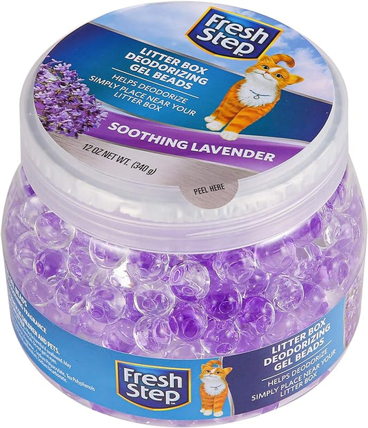 Fresh Step Litter Box Deodorizing Gel Beads in Soothing Lavender Scent | Deodorizing Gel Beads Air Freshener for Pet Smells from Litter Box | 12 oz Pet Odor Eliminating Gel Beads to Freshen Air