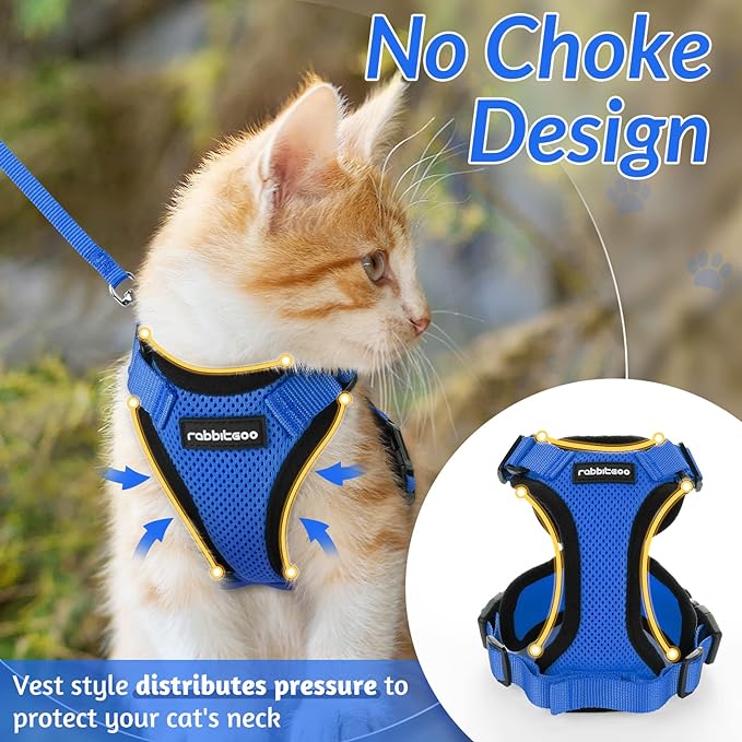 rabbitgoo Cat Harness and Leash for Walking, Escape Proof Soft Adjustable Vest Harnesses for Cats, Easy Control Breathable Reflective Strips Jacket, Navy Blue, S