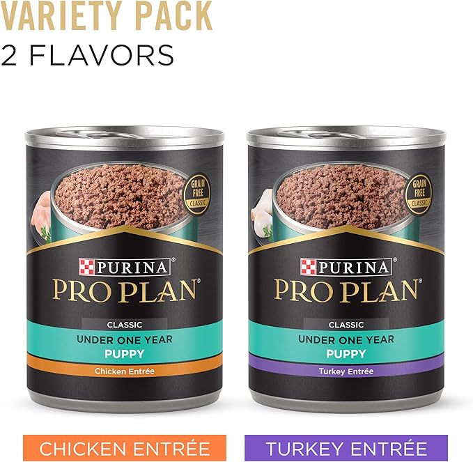 Purina Pro Plan Development Grain Free Chicken Entree and Grain Free Turkey Entree Puppy Wet Dog Food Variety Pack - (Pack of 12) 13 oz. Cans