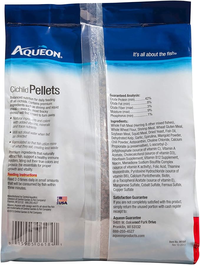 Aqueon Cichlid Slow Sinking Fish Food Pellets, Medium Size, 25 Ounce