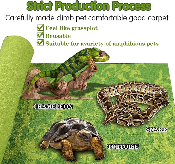Reptile Carpet, 30 * 12in Pet Terrarium Liner,Reptiles Cage Mat/Substrate for Snakes, Chameleons, Geckos and Kitchen Use(2sheets) with Tweezers Feeding Tongs