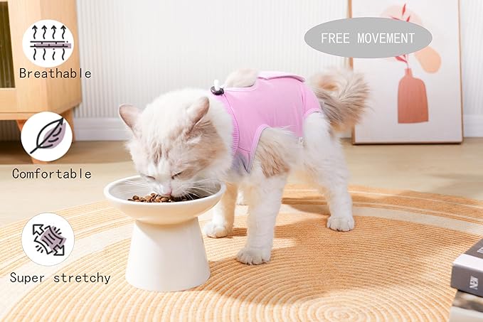 Cat Surgery Recovery Suit Female Kitten Cat Onesie for Cats After Surgery Spay Surgical Abdominal Wound Skin Diseases Cone Collar Soft Alternative Wear (Pink, S)