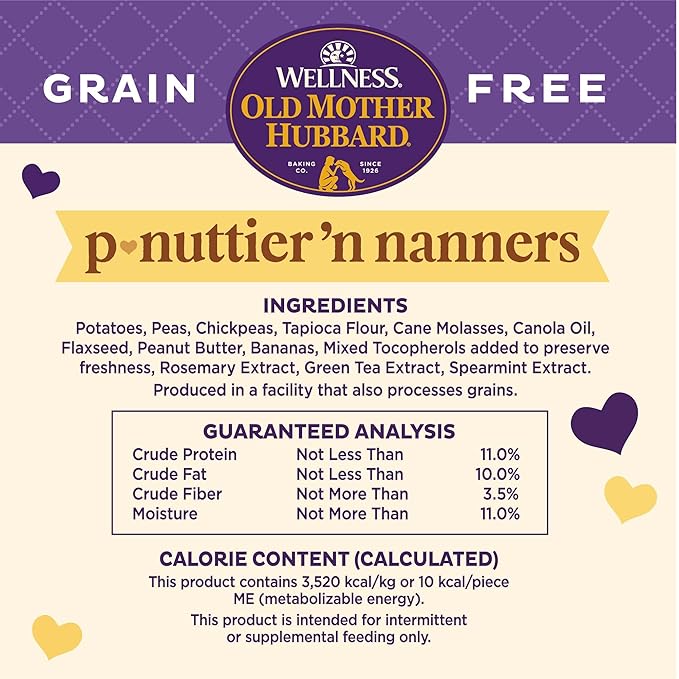 Old Mother Hubbard by Wellness Classic P-Nuttier 'N Nanners Grain Free Natural Dog Treats, Crunchy Oven-Baked Biscuits, Ideal for Training, Mini-Size, 16 ounce bag