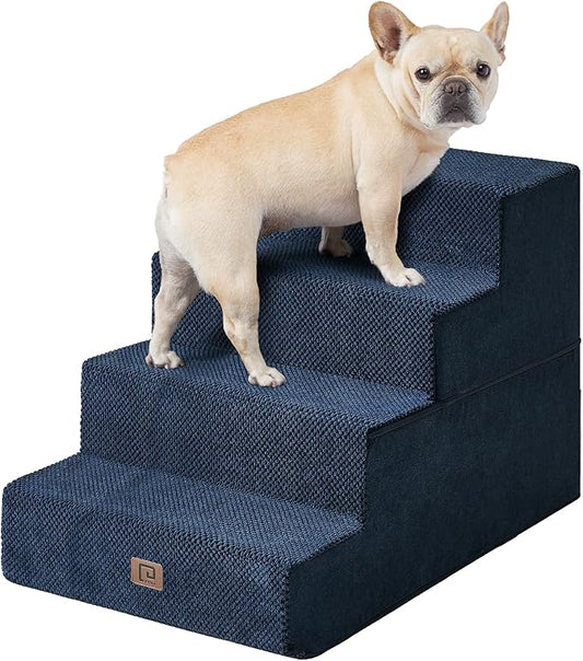 EHEYCIGA Dog Stairs for Bed 20”H, 4-Step Extra Wide Extra Wide Dog Steps for High Bed, Pet Steps for Small Dogs and Cats, Non-Slip Balanced Dog Indoor Ramp, Navy Blue