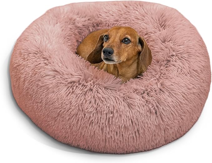 Best Friends by Sheri The Original Calming Donut Cat and Dog Bed in Shag Fur Dusty Rose, Small 23"