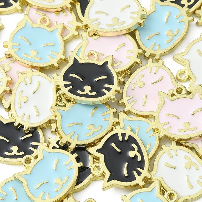KitBeads 40pcs Mixed Colors Cat Head Charms Kawaii Animal Cat Head Charms Cartoon Pet Cat Face Kitten Charms for Jewelry Making Bulk