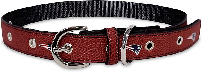 Pets First Tough Leather Pet Collar NFL New England Patriots Premium Dog Collar, Limited Edition, Best & Strongest Heavy-Duty Dog Collar!, Large (20-29"" Long & 1"" Wide), NEP-3081-LG