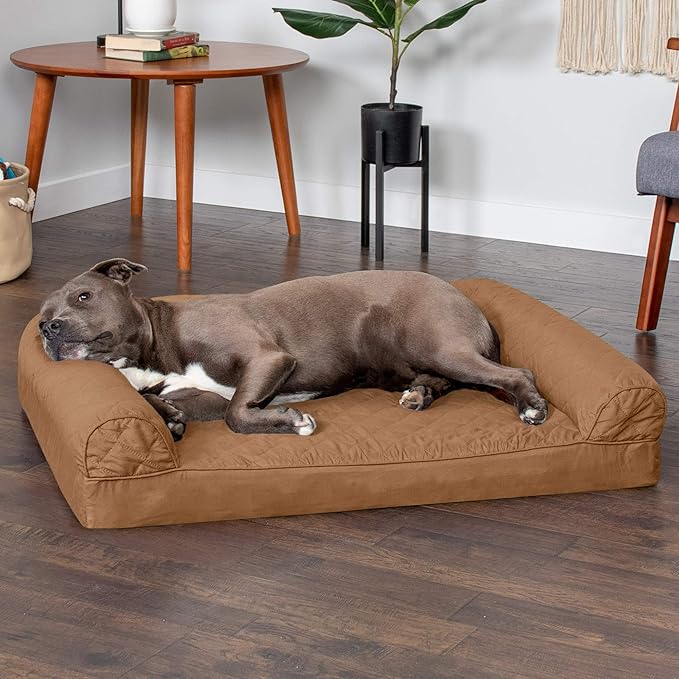 Furhaven Orthopedic Dog Bed for Large/Medium Dogs w/ Removable Bolsters & Washable Cover, For Dogs Up to 55 lbs - Quilted Sofa - Toasted Brown, Large