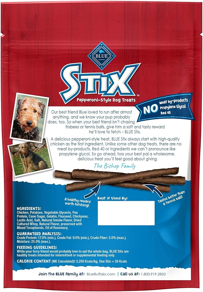 Blue Buffalo Stix Natural Soft-Moist Dog Treats, Chicken Recipe 5-oz bag (Pack of 6)