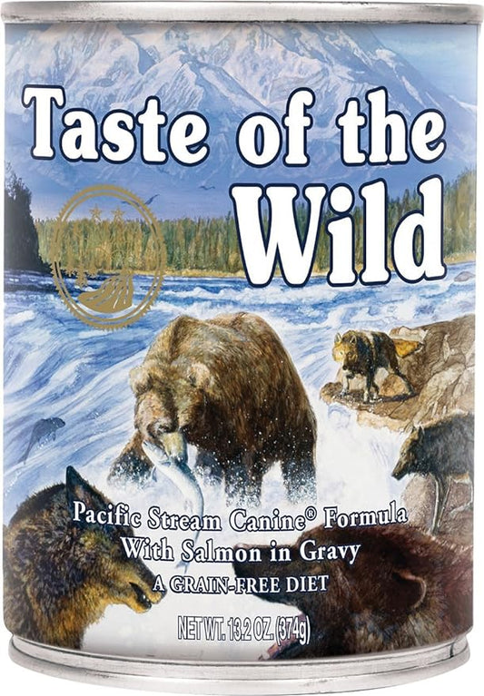 Taste of the Wild Pacific Stream Salmon in Gravy Wet Dog Food Cans 12 Pack 13.2 Ounce Ea. Fast Delivery Just Jak's Pet Market