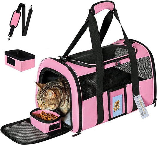 Extra Large Pet Carrier 20 lbs+, Soft Sided Cat Carriers for Large Cats Under 25 lbs, Folding Big Dog Carrier 20"x13"x13", Cat Carrier for 2 Cats Travel Carrier -Large- Pink