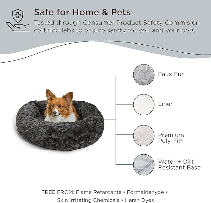 Best Friends by Sheri The Original Calming Donut Cat and Dog Bed in Lux Fur Charcoal Mink/PAWSH Medium 30" (Brand may vary)