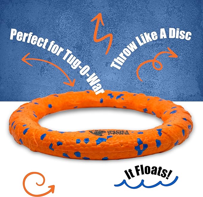 Indestructible Dog Ring Toy, Orange - Tough Dog Pull Toys for Aggressive Chewers, Dog Flying Disc for Fetch, Tug of War and Dog Training