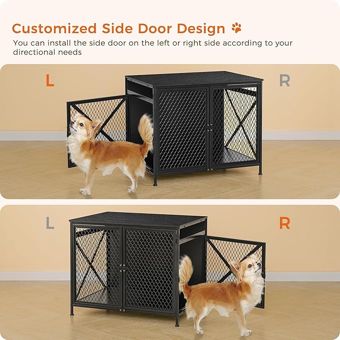 DWANTON Dog Crate Furniture, 25" L Three-Door Wooden Dog Kennel Indoor, Connectable expansion, Wooden Dog Crate Table for Small/Medium/Large Dog, Dog House, Dog Cage Large, Black