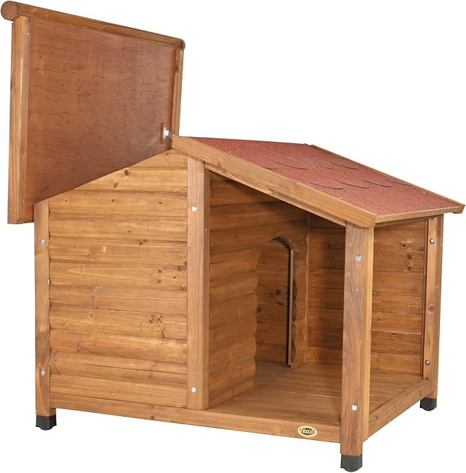 TRIXIE natura Lodge Dog House, Covered Porch, Hinged Roof, Adjustable Legs, Brown, Small