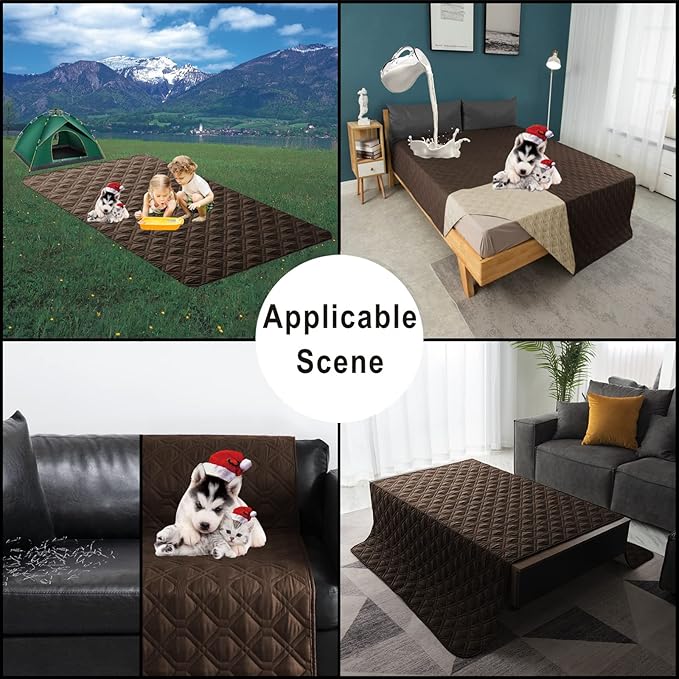 100% Waterproof Dog Bed Cover 30x70 inch Reversible Reusable Camping Mat for Kids/Pet/Dog/Cat Washable Geometric Embroidery Blanket Patchwork Brown+Beige