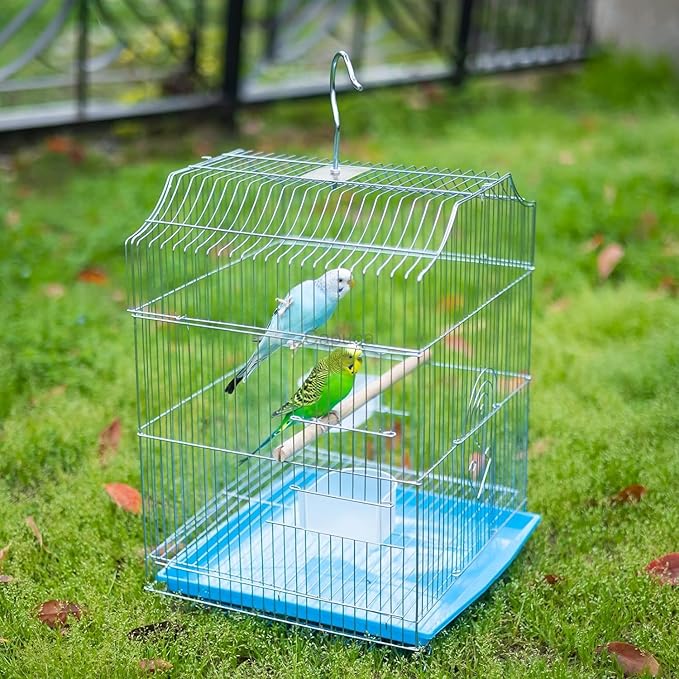 Small Bird Travel Cage-Lightweight Small Birds Starter Kit with Birdcages and Accessories Great for Parakeets Lovebirds Parrotlets Finches Canaries Removable Plastic Tray Include