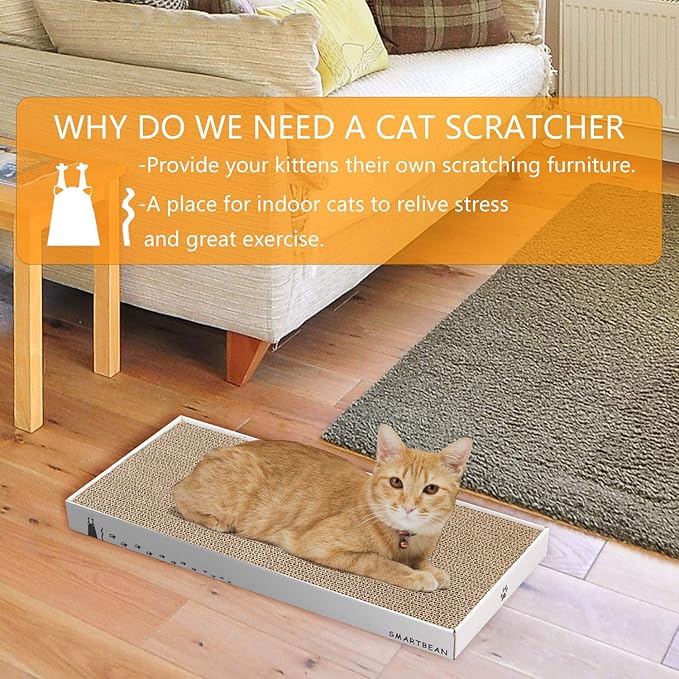 Cardboard Scratcher Pad Scratching post:Smartbean Cat Scratch Pad,Cat Scratching Post with Durable&High Density Cardboard, Indoor Toy for Cat, Double-sided Design For double life (16.5x7.9x1.2 inches)