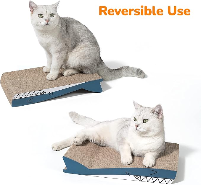 Conlun Cat Scratcher Cardboard Cat Scratch Pad with Premium Scratch Textures Design Durable Cat Scratching Pad Reversible Shark 15.7L x 9W x 2.6H