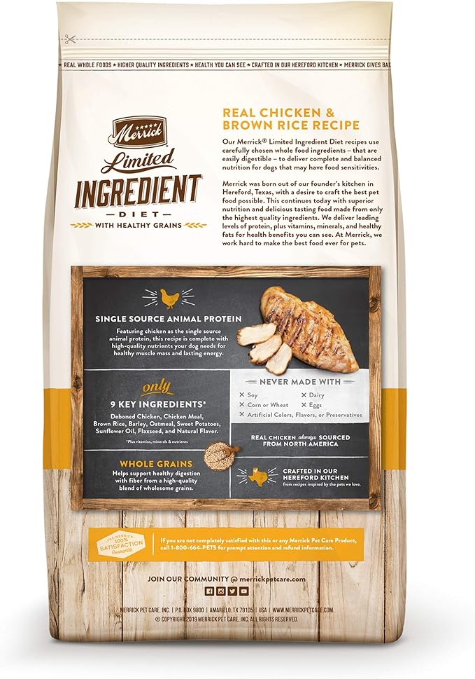 Merrick Limited Ingredient Diet Dry Dog Food Real Chicken & Brown Rice Recipe with Healthy Grains - 22 lb. Bag