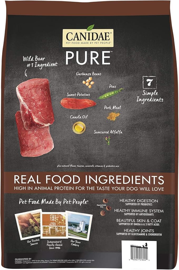 Canidae Pure Limited Ingredient Premium Adult Dry Dog Food, Real Wild Boar & Garbanzo Bean Recipe, 22 lbs, Grain Free