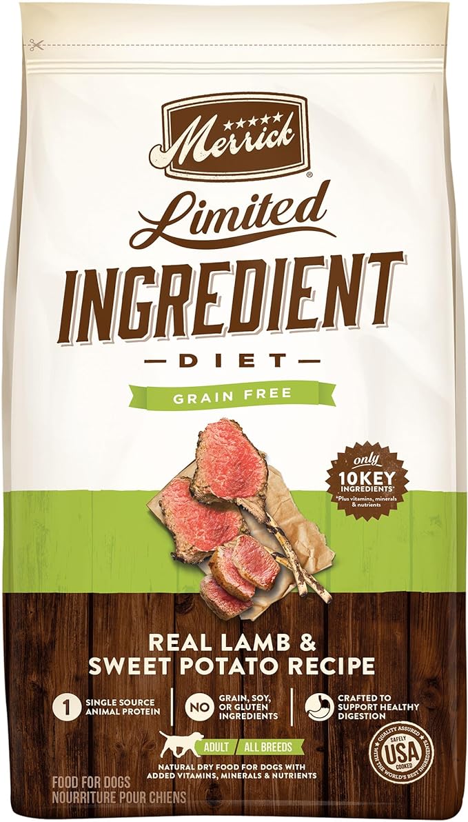 Merrick Limited Ingredient Diet Grain Free Dry Dog Food, Premium and Healthy Kibble with Lamb and Sweet Potato - 4.0 lb. Bag