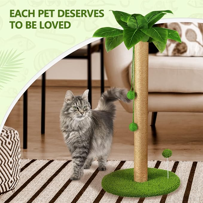 Cat Scratching Post, 31" Tall Scratch Tree with Premium Sisal Rope, Two Interactive Dangling Balls and Spring Ball Toys for Indoor Kittens and Cats