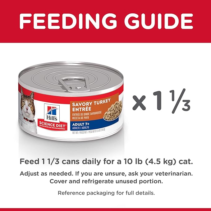 Hill's Science Diet Adult 7+, Senior Adult 7+ Premium Nutrition, Wet Cat Food, Turkey Minced, 5.5 oz Can, Case of 24