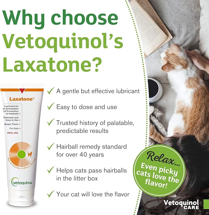 Vetoquinol Laxatone: Oral Hairball Lubricant Gel for Cats – Maple-Flavored, 4.25oz – Lubricant for Helping with Hairball Prevention & Elimination – Natural Furball Digestive Relief Support