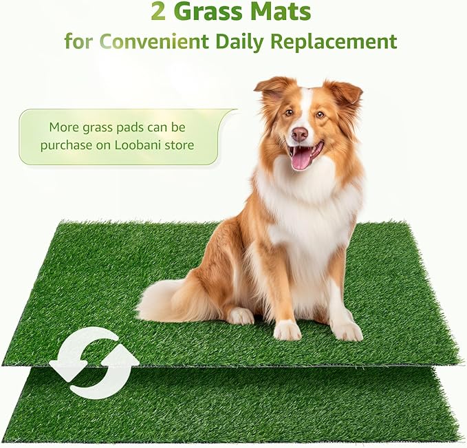 LOOBANI Dog Grass Pad with Tray Large, Indoor Dog Potties for Apartment and Patio Training, with 2 Packs Loobani Dog Grass Pee Pads for Replacement(Tray Potty 41 * 26.8inch)