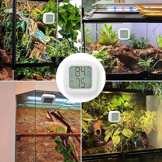 2 PCS Reptile Thermometer and Humidity Gauge for Reptile Tank with On-Off, Reptile Tank Accessories for Jumping Spider, Leopard Gecko, Hermit Crab, Gecko, Ball Python, Lizard