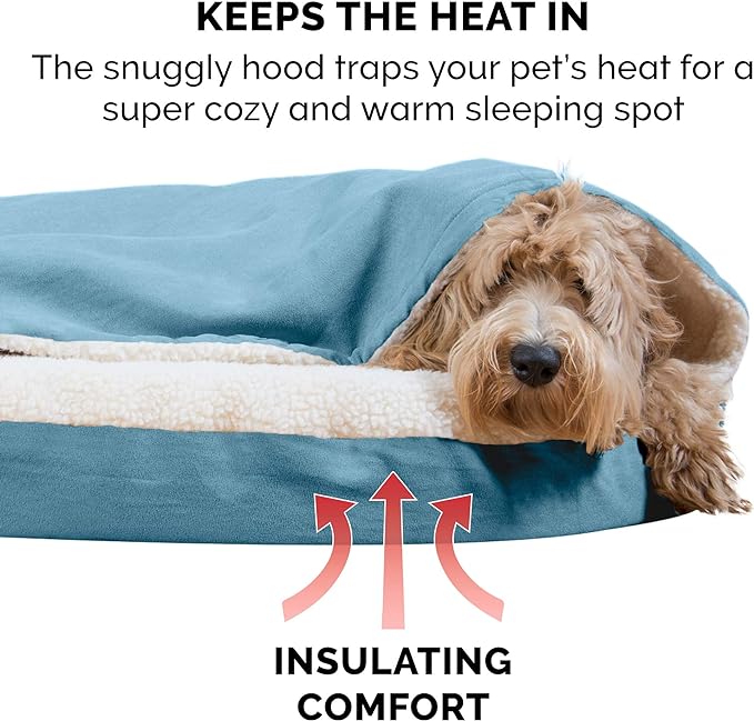 Furhaven 44" Round Cooling Gel Dog Bed for Large Dogs w/ Removable Washable Cover, For Dogs Up to 80 lbs - Sherpa & Suede Snuggery - Blue, 44-inch