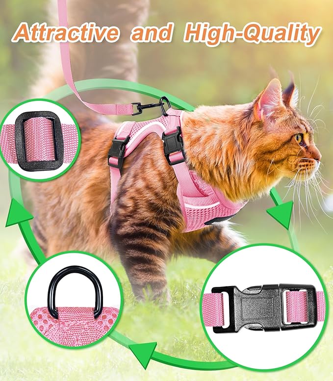 Cat Harness and Leash Set [ MAX Safety Third Generation ] Escape Proof Soft Adjustable Cat Leash Breathable Comfortable Vest Easy to Wear Kitten Harness for Outdoor Walking