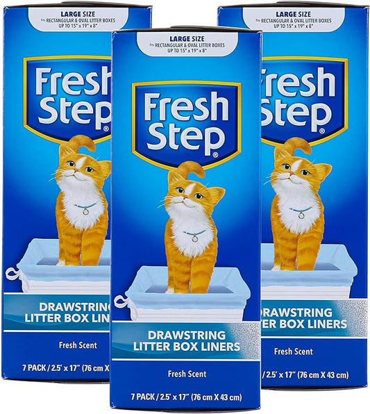 Fresh Step Drawstring Large Litter Box Liners | Heavy Duty Liners for Cat Litter Box | Scented & Unscented Available | Quick & Easy Cleanup, Scented, Large - 3 Pack