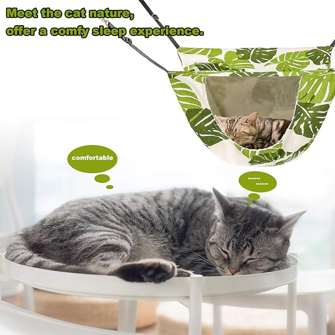 Cat Cage Hammock,Hanging Soft Pet Bed for Kitten Ferret Puppy Rabbit or Small Pet,Double Layer Hanging Bed for Pets,2 Level Indoor Bag for Spring/Summer/Winter (Green & White)