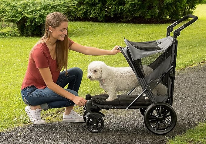 Pet Gear NO-Zip Pet Stroller with Dual Entry, Push Button Zipperless Entry for Single or Multiple Dogs/Cats, Pet Can Easily Walk in/Out, No Need to Lift Pet, Gel-Filled Tires, 1 Model, 4 Colors