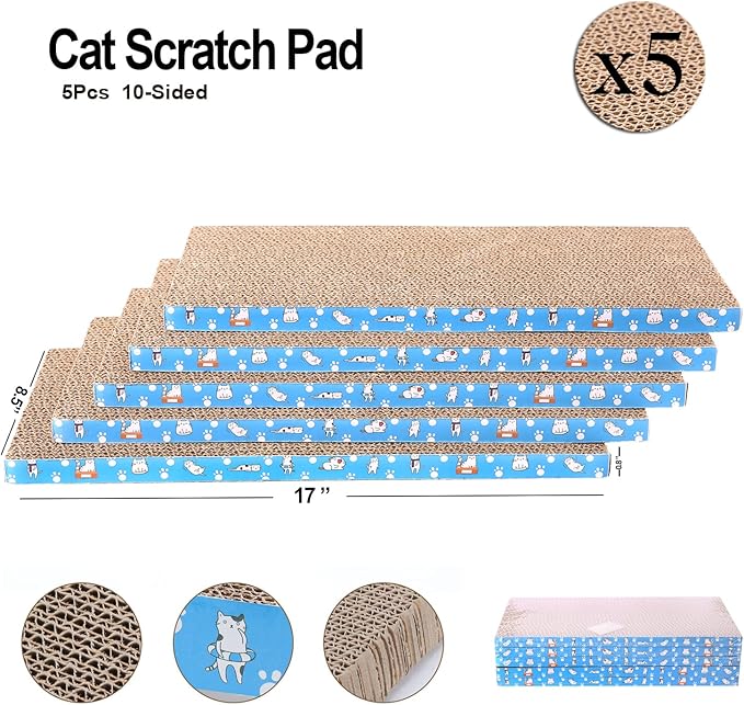 5 Packs in 1 Cat Scratch Pad, Cat Scratcher Cardboard,Reversible,Durable Recyclable Cardboard, Premium Scratch, Suitable for Cats to Rest, Grind Claws and Play (0.8" H(5 Packs))