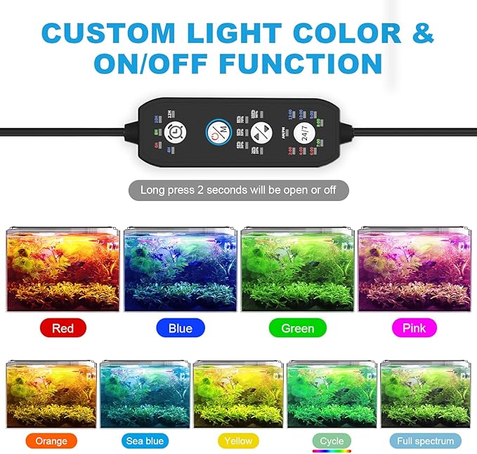 24/7 Mode LED Aquarium Light for Plants-Full Spectrum Fish Tank Light with Timer, Auto On/Off, 7 Colors, Adjustable Brightness, 3 Modes for Freshwater Tank (42W for 48-54 inch Tank)