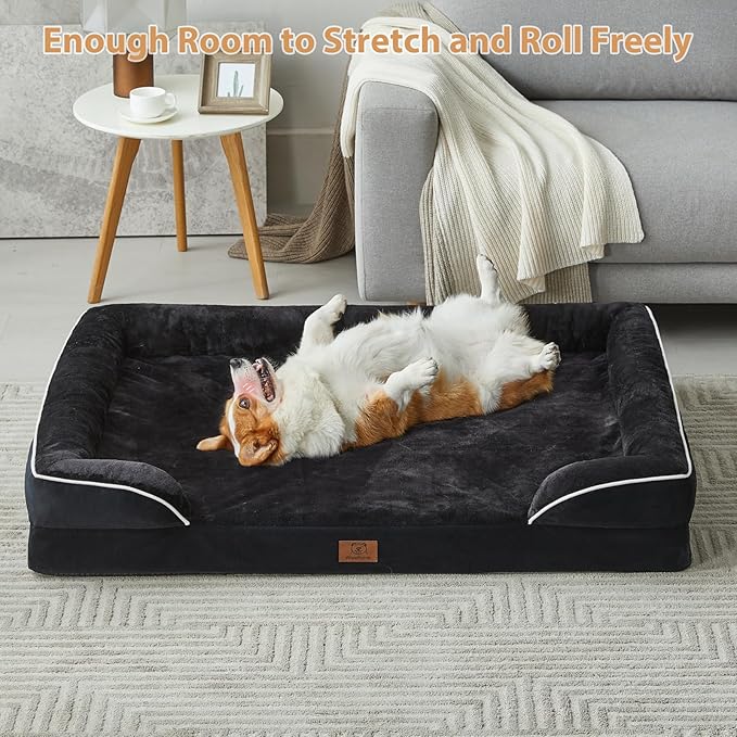 WNPETHOME Waterproof Dog Beds for Jumber Dogs, Orthopedic XXLarge Dog Bed with Sides, Big Dog Couch Bed with Washable Removable Cover, Pet Bed Sofa with Non-Slip Foam for Sleeping Black