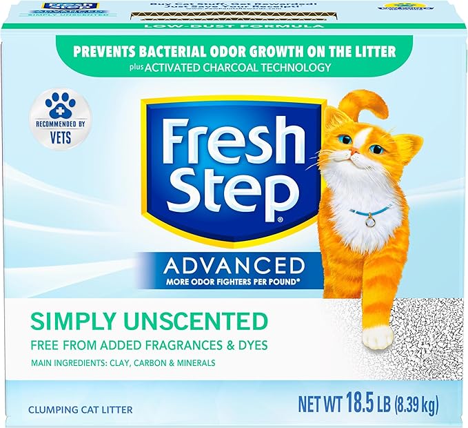 Fresh Step Clumping Cat Litter, Unscented, Long Lasting Odor Control Kitty Litter with Activated Charcoal, 18.5 lb