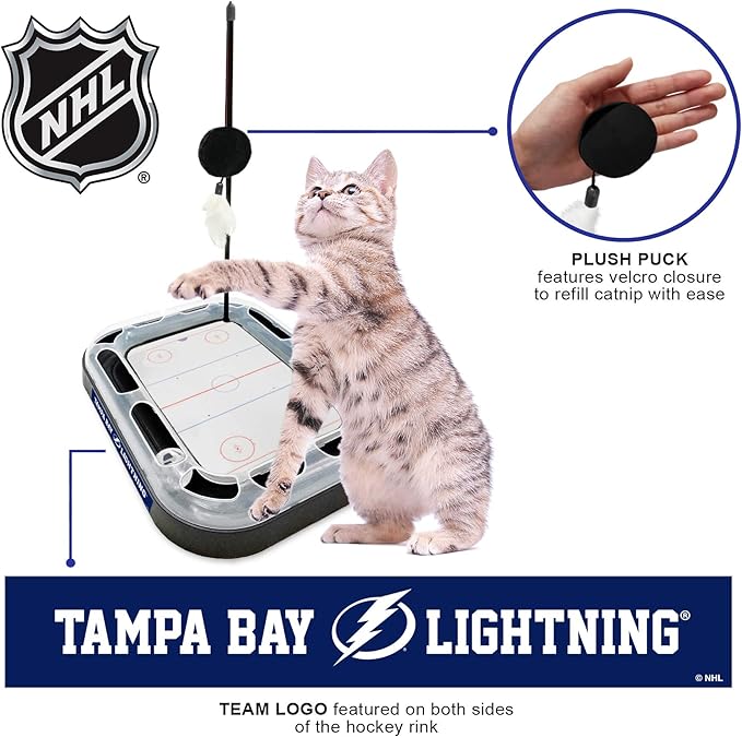 Pets FIrst Cat Scratching Toy NHL Tampa Bay Lightning Hockey Field Cat Scratcher Tiy with Interactive Cat Ball Bell in Tracks. 5-in-1 CAT Toy