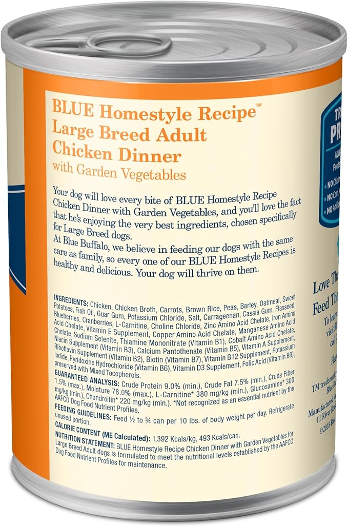 Blue Buffalo Homestyle Recipe Adult Wet Dog Food, Made with Natural Ingredients, Chicken Dinner With Garden Vegetables, 12.5-oz. Can (Pack of 12)