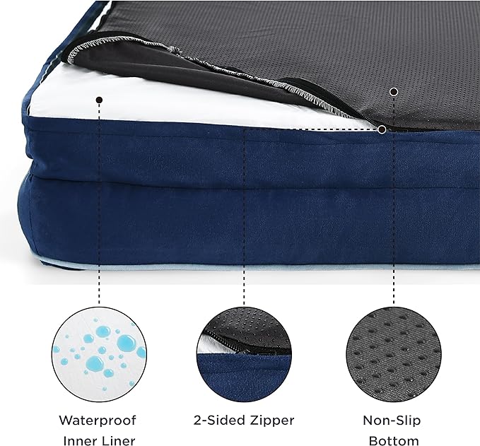 Bedsure Small Orthopedic Dog Bed - Washable Bolster Dog Sofa Beds for Small Dogs, Supportive Foam Pet Couch Bed with Removable Washable Cover, Waterproof Lining and Nonskid Bottom Couch, Navy Blue