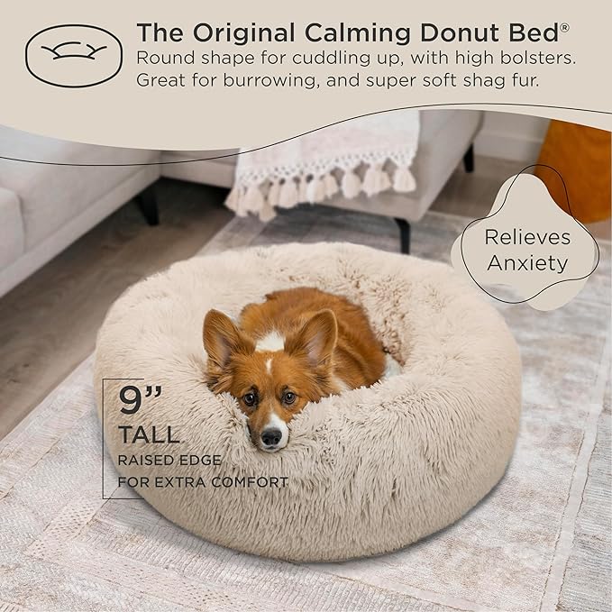 Best Friends by Sheri The Original Calming Donut Cat and Dog Bed in Shag Fur Taupe, Medium 30"