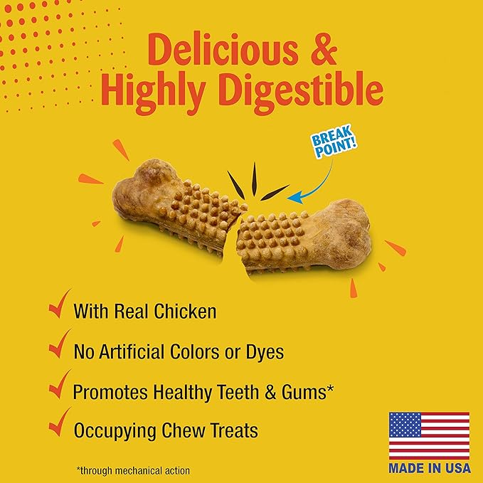 Nylabone Nubz Natural Edible Chew Treats for Dogs, Made in USA, Chicken Flavor, Large - Up to 50 lbs. (40 Count)