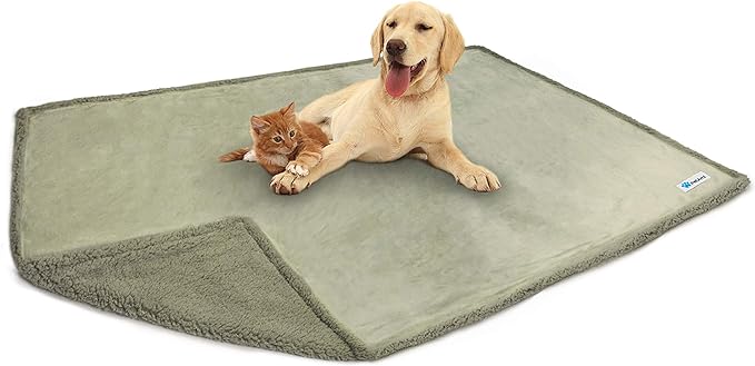 PetAmi WATERPROOF Dog Blanket for Bed, XL Dog Pet Blanket Couch Cover Protector, Sherpa Fleece Leakproof Blanket for Crate Kennel Sofa Furniture Queen Bed Protection Reversible Soft 90x90 Taupe Taupe